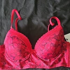 Red Floral Lace Push-Up Bra
